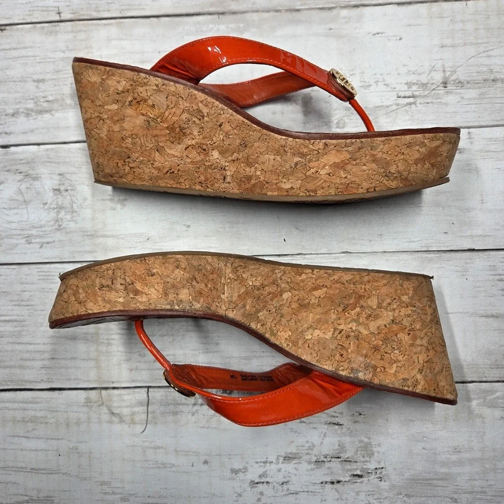 Tory Burch Thora Wedge Sandals Thong Cork Platform Women 7.5 Orange